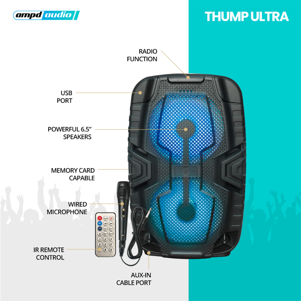 AMPD Thump Ultra LED Dual Bluetooth Speaker with Mic and Remote