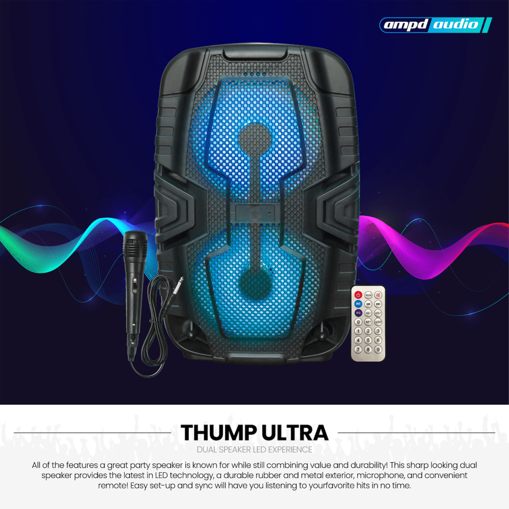 AMPD Thump Ultra LED Dual Bluetooth Speaker with Mic and Remote