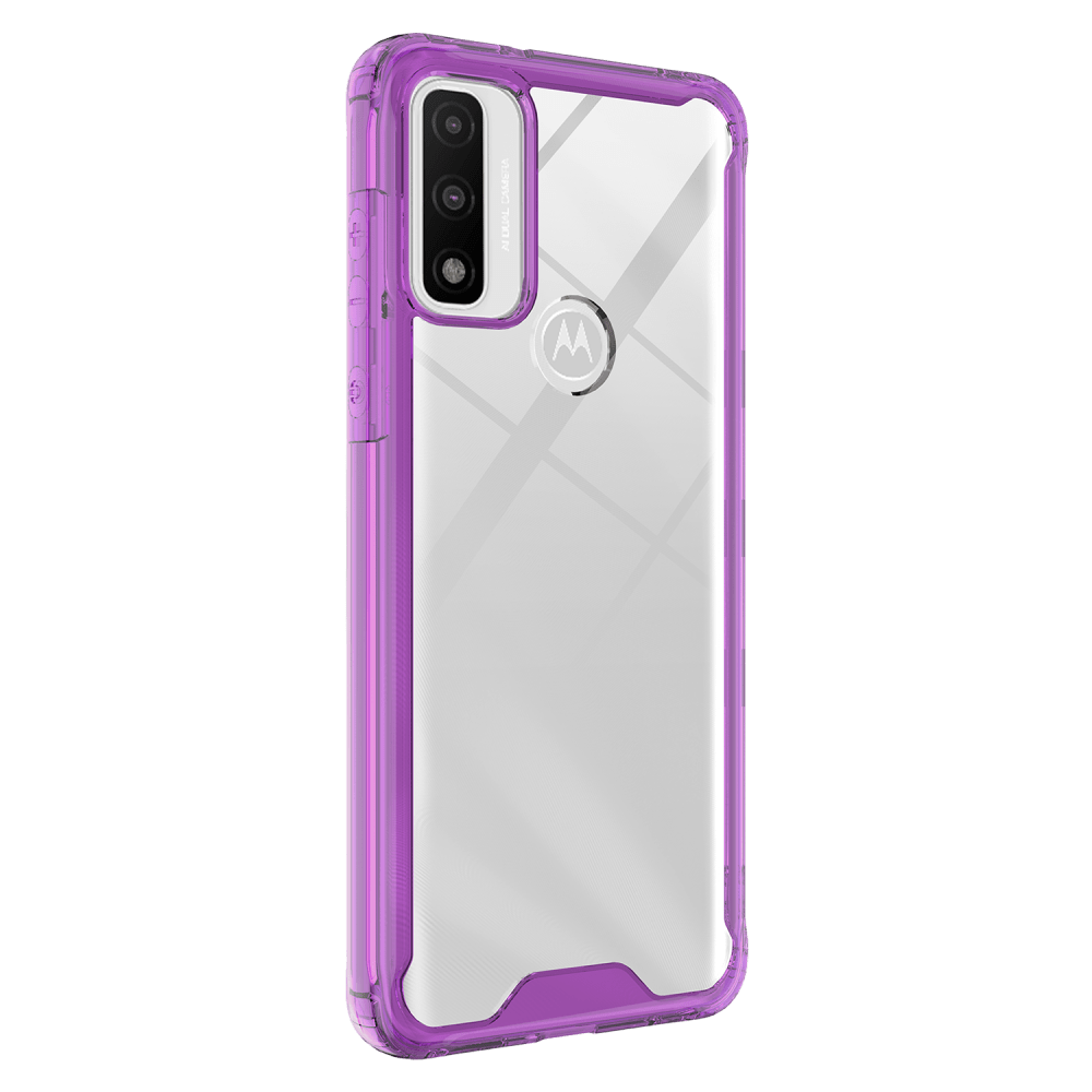AMPD TPU / Acrylic Hard Shell Case with Colored Bumper for Motorola Moto G Play (2023) Purple