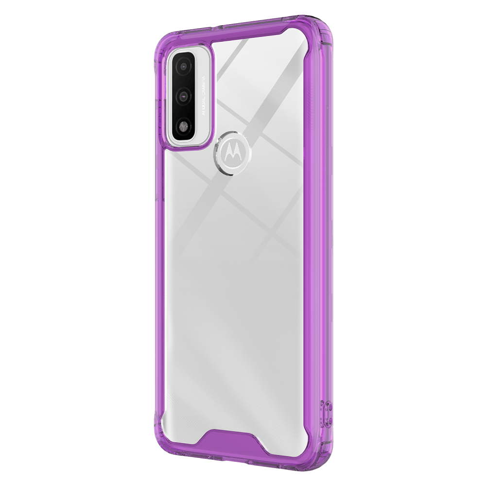 AMPD TPU / Acrylic Hard Shell Case with Colored Bumper for Motorola Moto G Play (2023) Purple