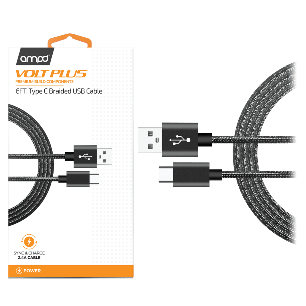 AMPD Volt Plus USB A to Type C Braided Cable 6ft