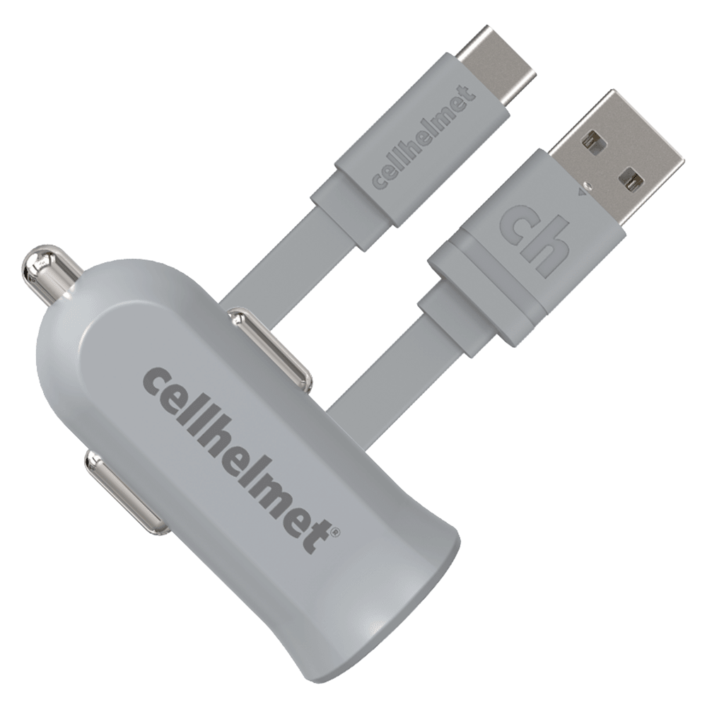 cellhelmet Car Charger 2.4A with Type A to Type C Cable 3ft Gray