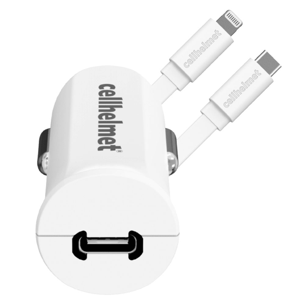 Cellhelmet PD USB C Car Charger 20W and USB C to Apple Lightning Cable 3ft