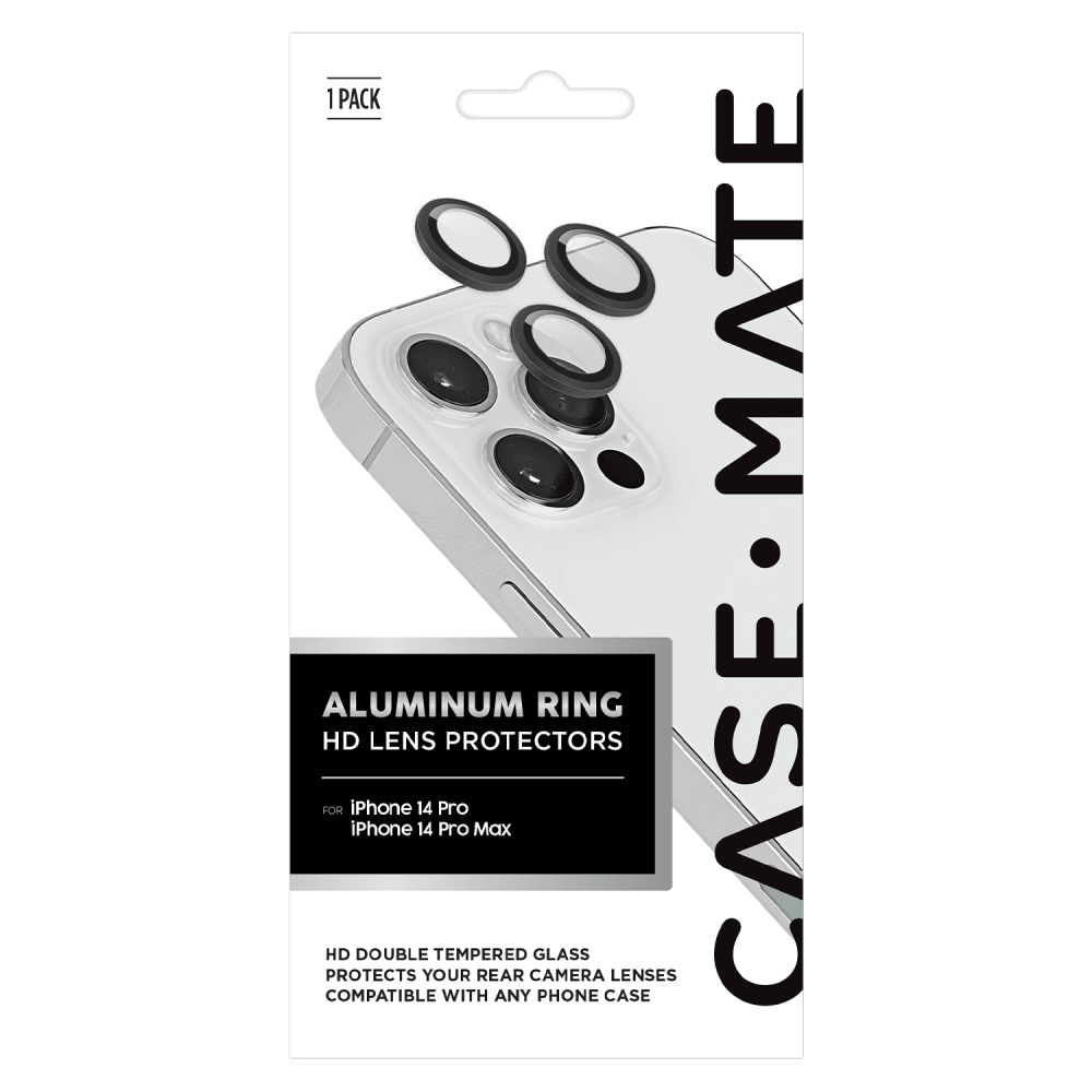 Case-Mate Aluminum Ring HD Camera Lens Glass Protector for Apple iPhone 14 Pro Max / 14 Pro Black