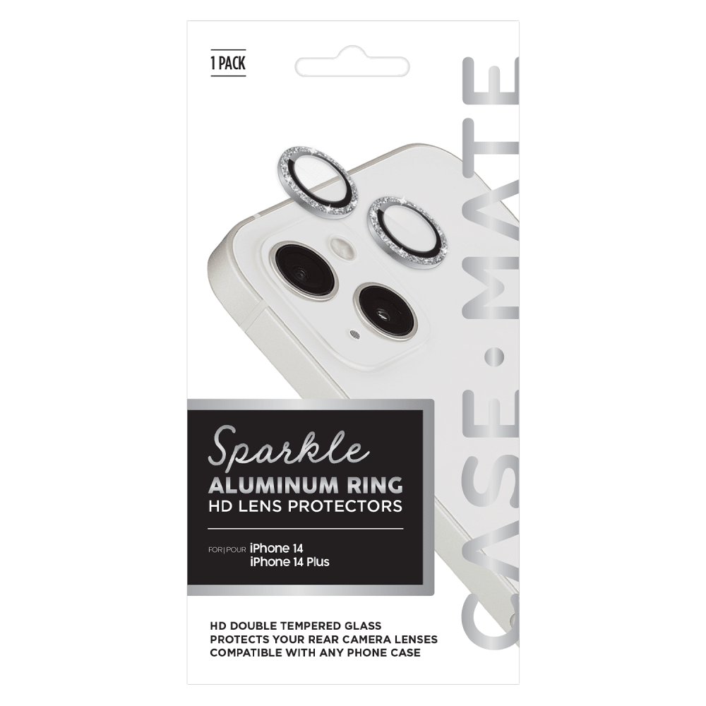 Case-Mate Aluminum Ring Camera Lens Glass Protector for Apple iPhone 14 / 14 Plus Silver Sparkle Twinkle
