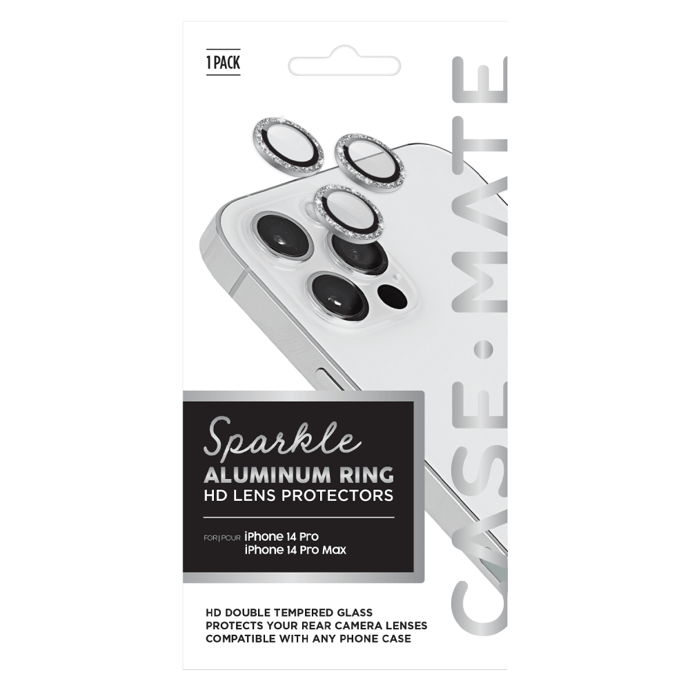 Case-Mate Aluminum Ring Camera Lens Glass Protector for Apple iPhone 14 Pro Max / 14 Pro Silver Sparkle Twinkle