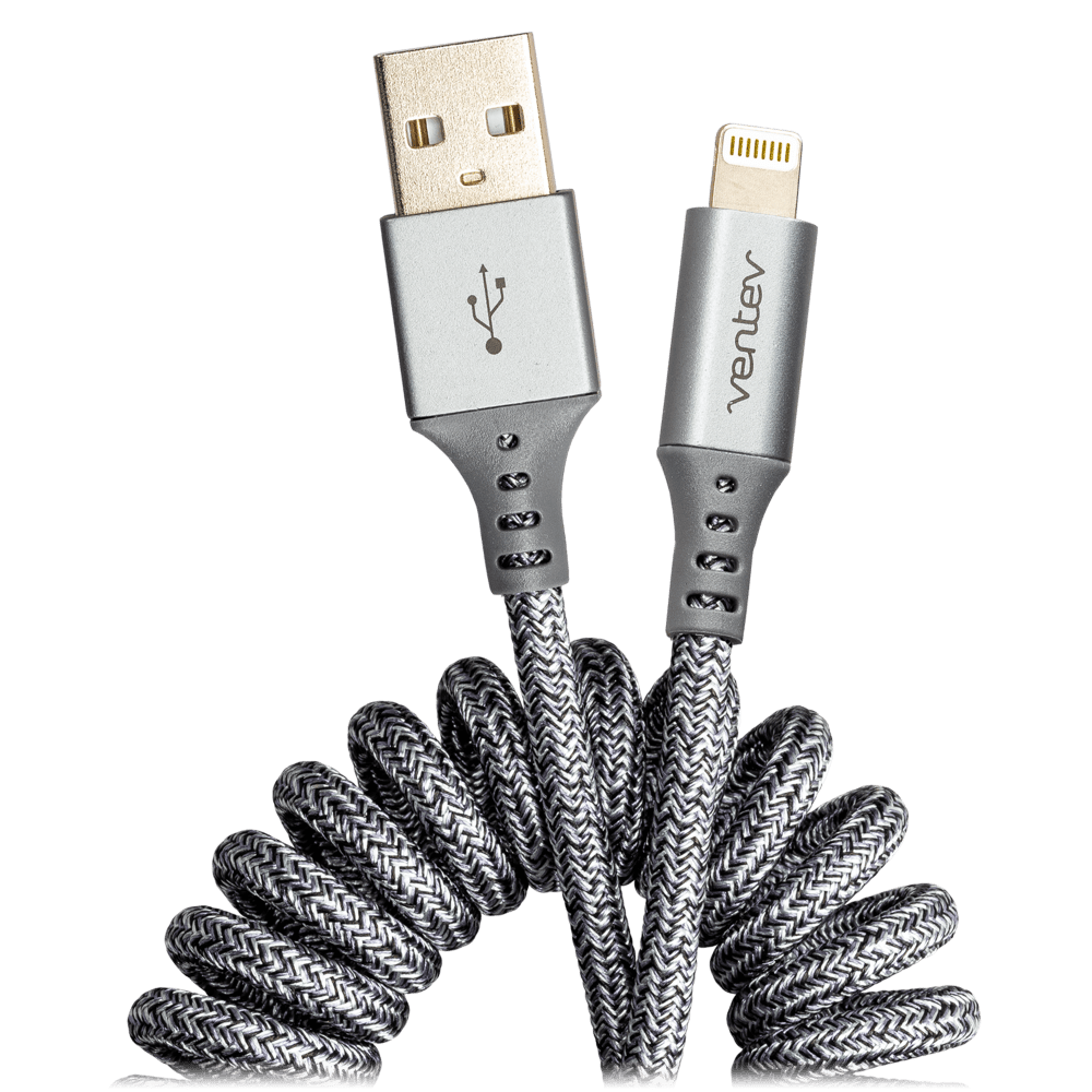 Ventev Chargesync Helix Coiled USB A to Apple Lightning Cable