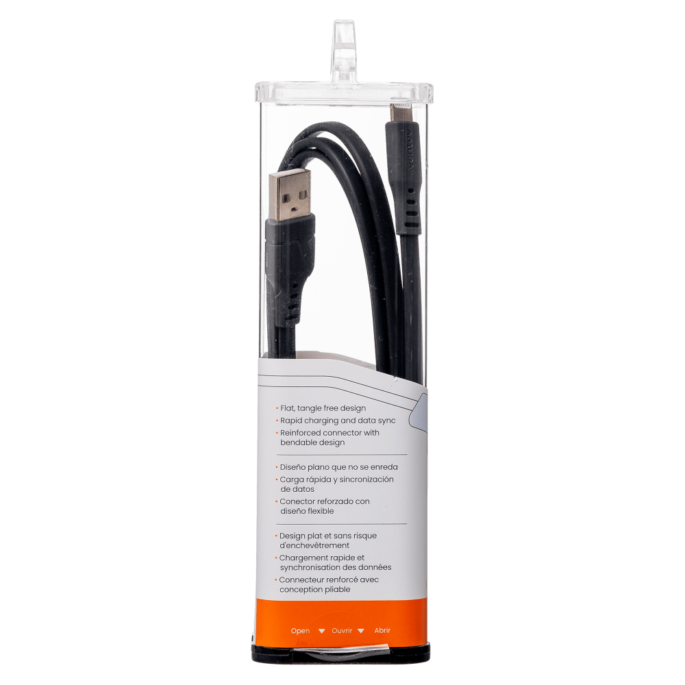 Ventev Chargesync Flat USB A to Apple Lightning Cable 3ft Black
