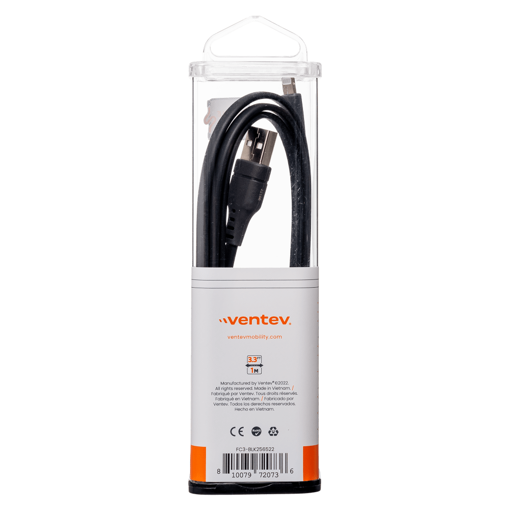 Ventev Chargesync Flat USB A to Apple Lightning Cable 3ft Black