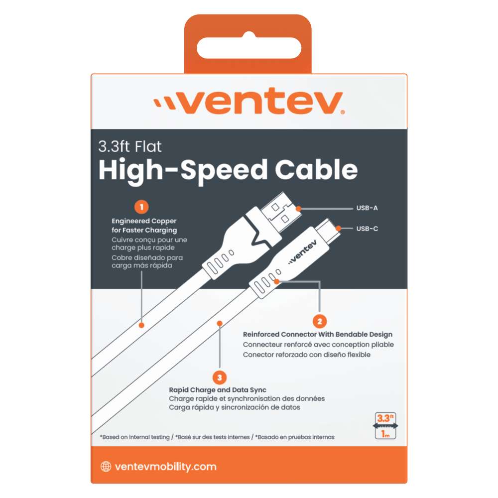 Ventev Flat USB A to USB C High Speed Tangle-Free Cable 3.3ft