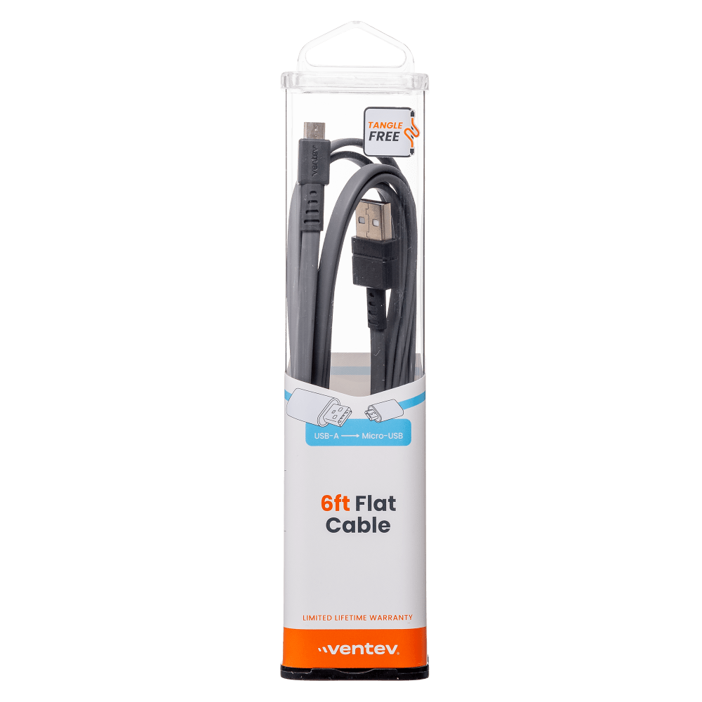 Ventev Chargesync Flat USB A to Micro Cable 6ft