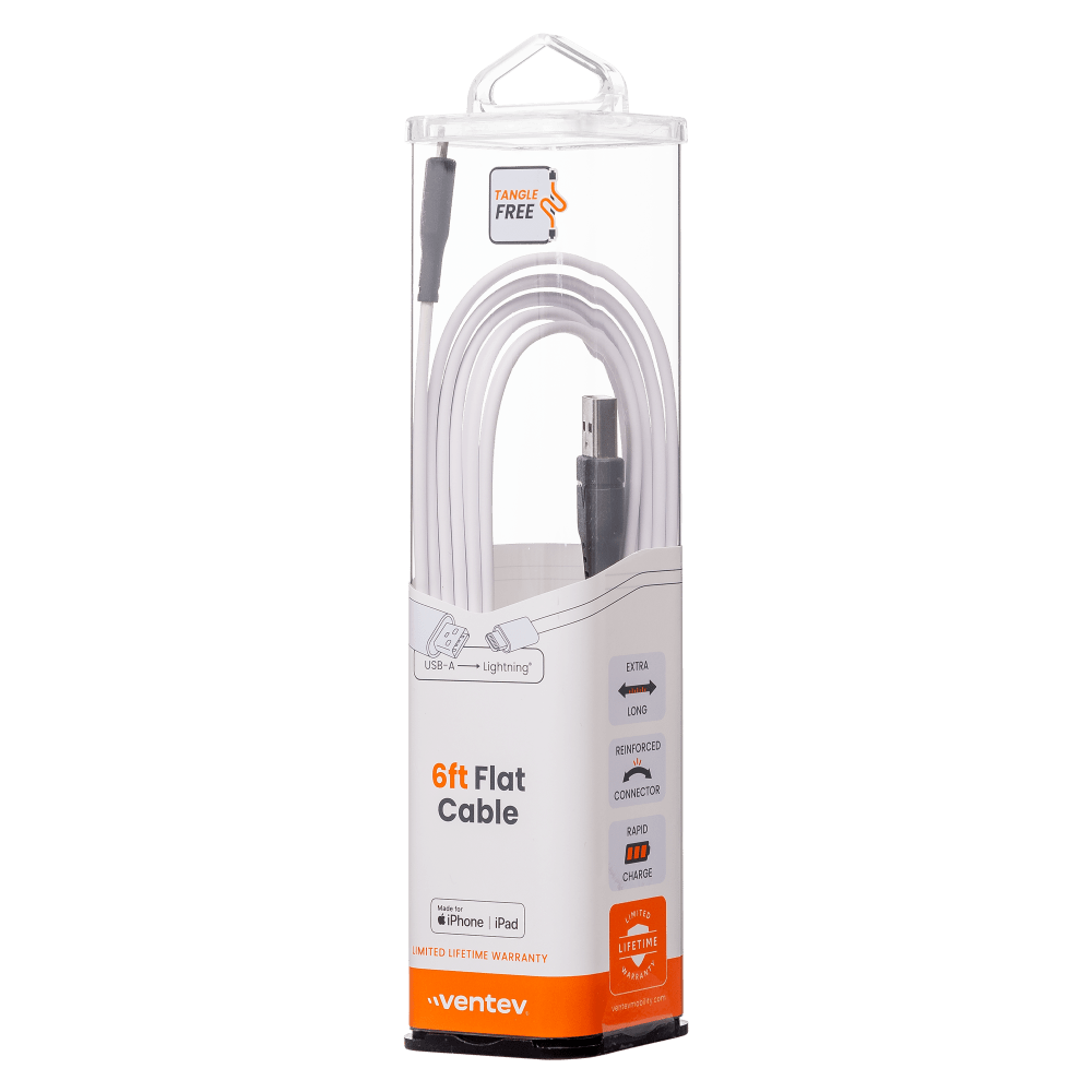 Ventev ChargeSync Flat USB A to Apple Lightning Cable 6ft