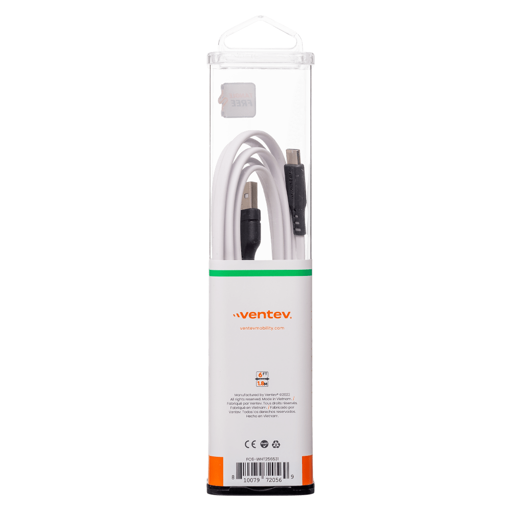 Ventev Chargesync Flat USB A to USB C Cable 6ft White