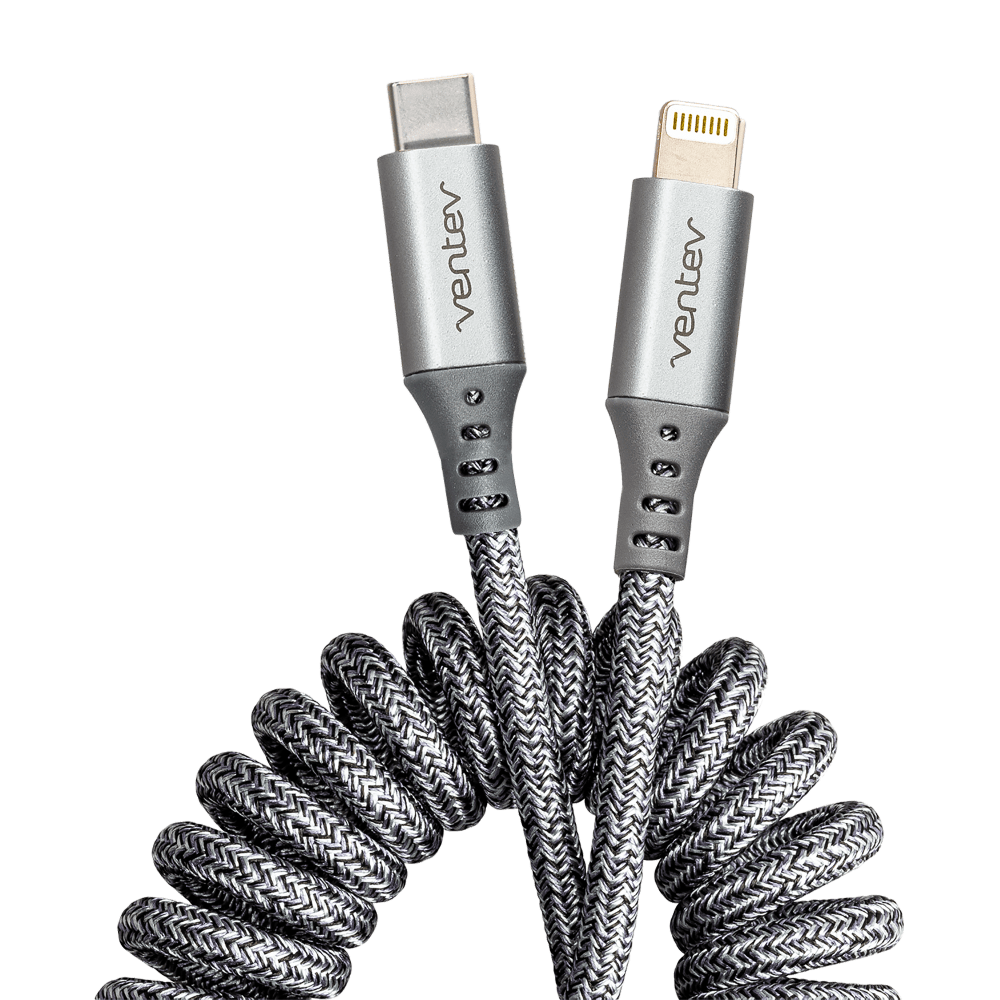 Ventev Chargesync Helix Coiled USB C to Apple Lightning Cable 3ft