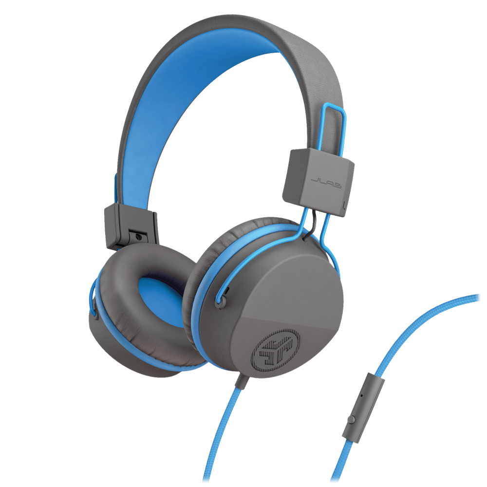 JLab JBuddies Studio Wired On Ear Kids Headphones Blue and Gray