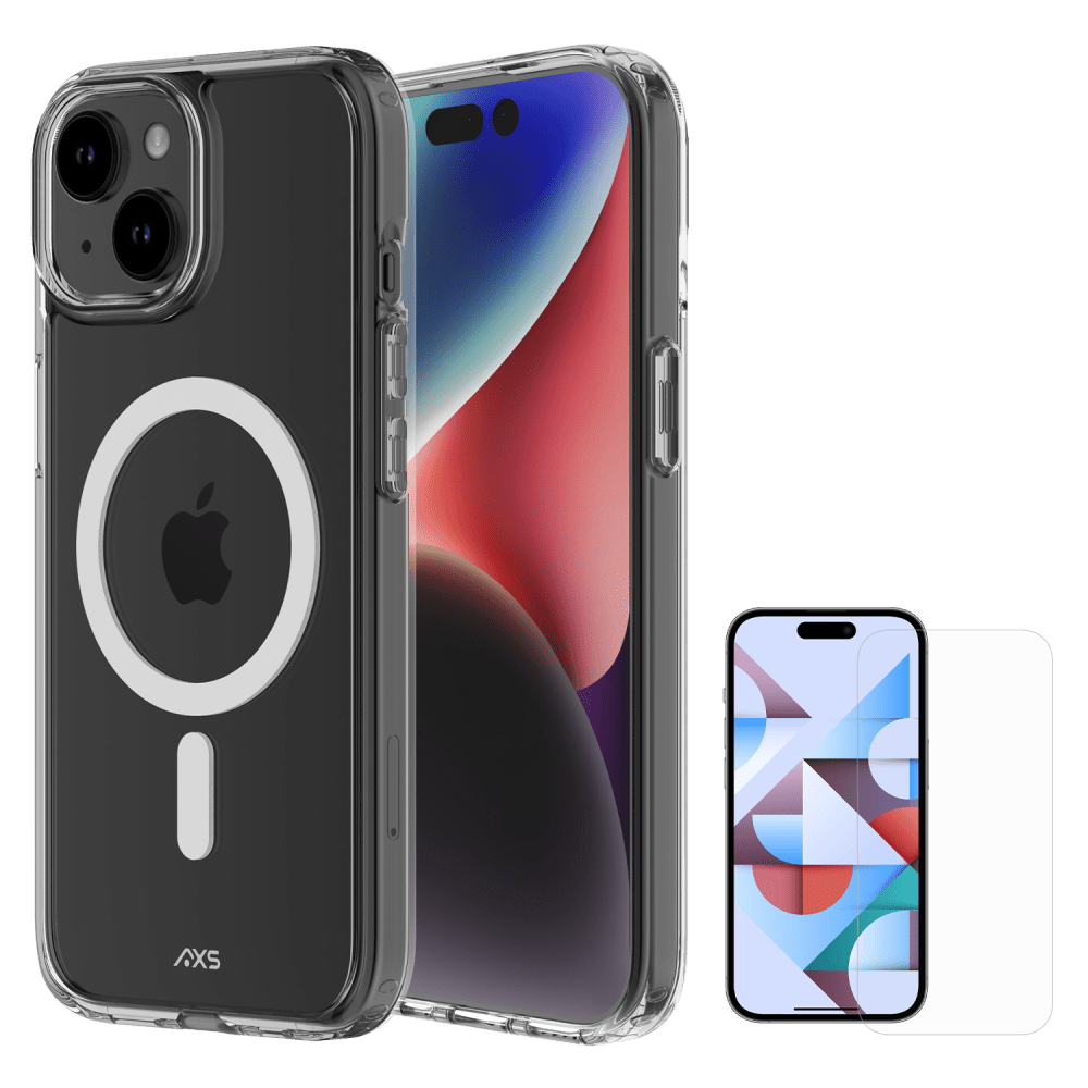 AXS ULTRA CLEAR MagSafe Case and Glass Screen Protector for Apple iPhone 15