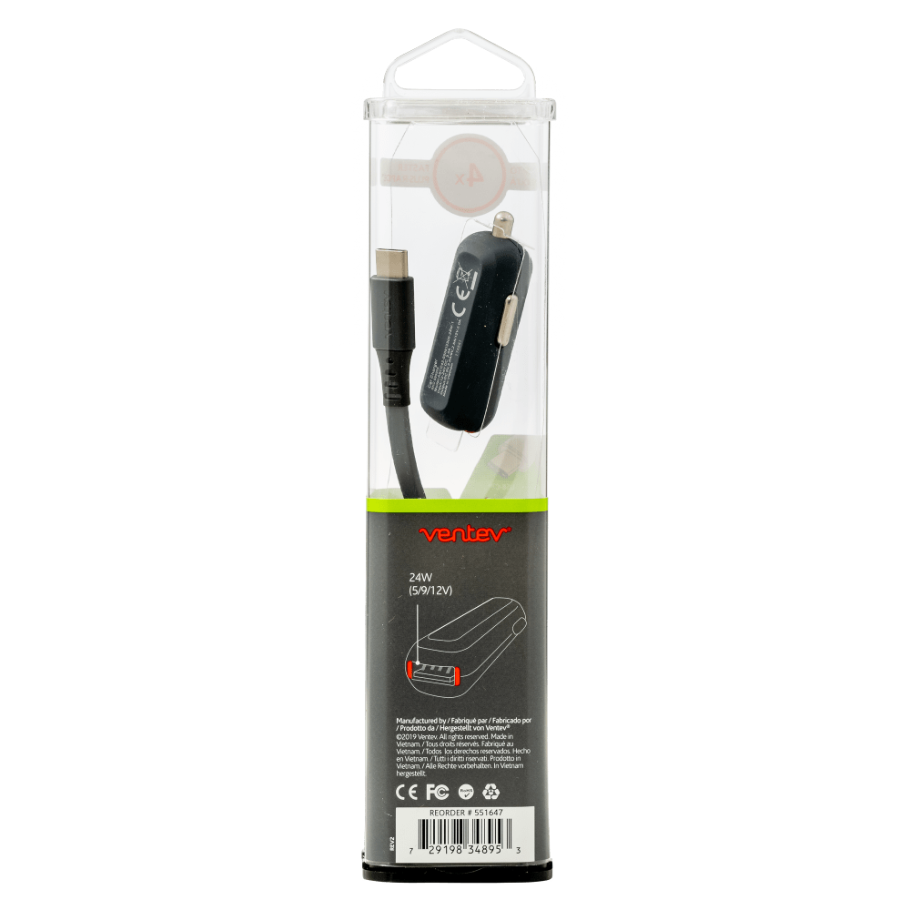 Ventev QC3.0 24W dashport rq1300 mini Car Charger and USB A to USB C Cable 3.3ft