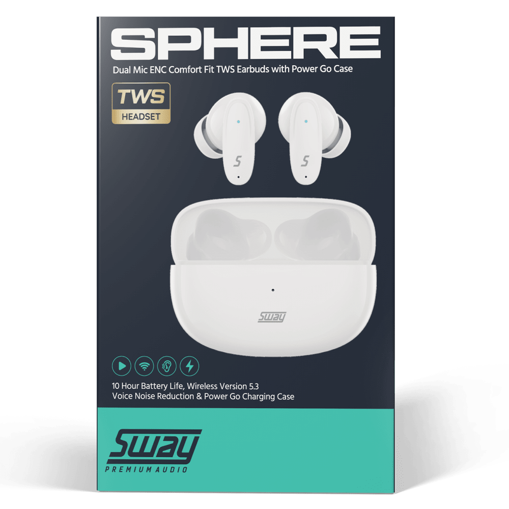 Sway Dual Microphone ENC Comfort Fit True Wireless Headphones with Power Go Charging Case