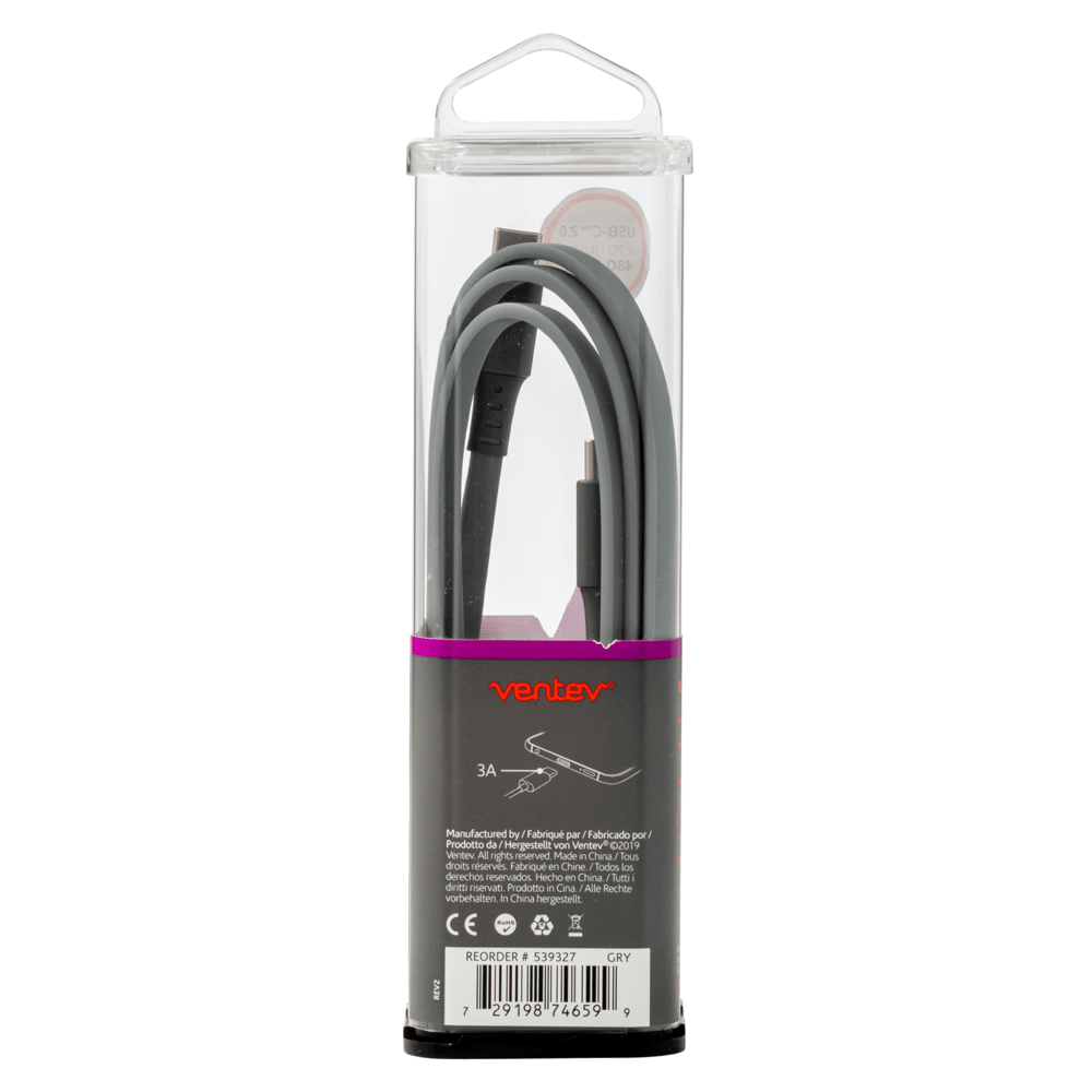 Ventev chargesync USB C to USB C 2.0 Cable 3.3ft Gray