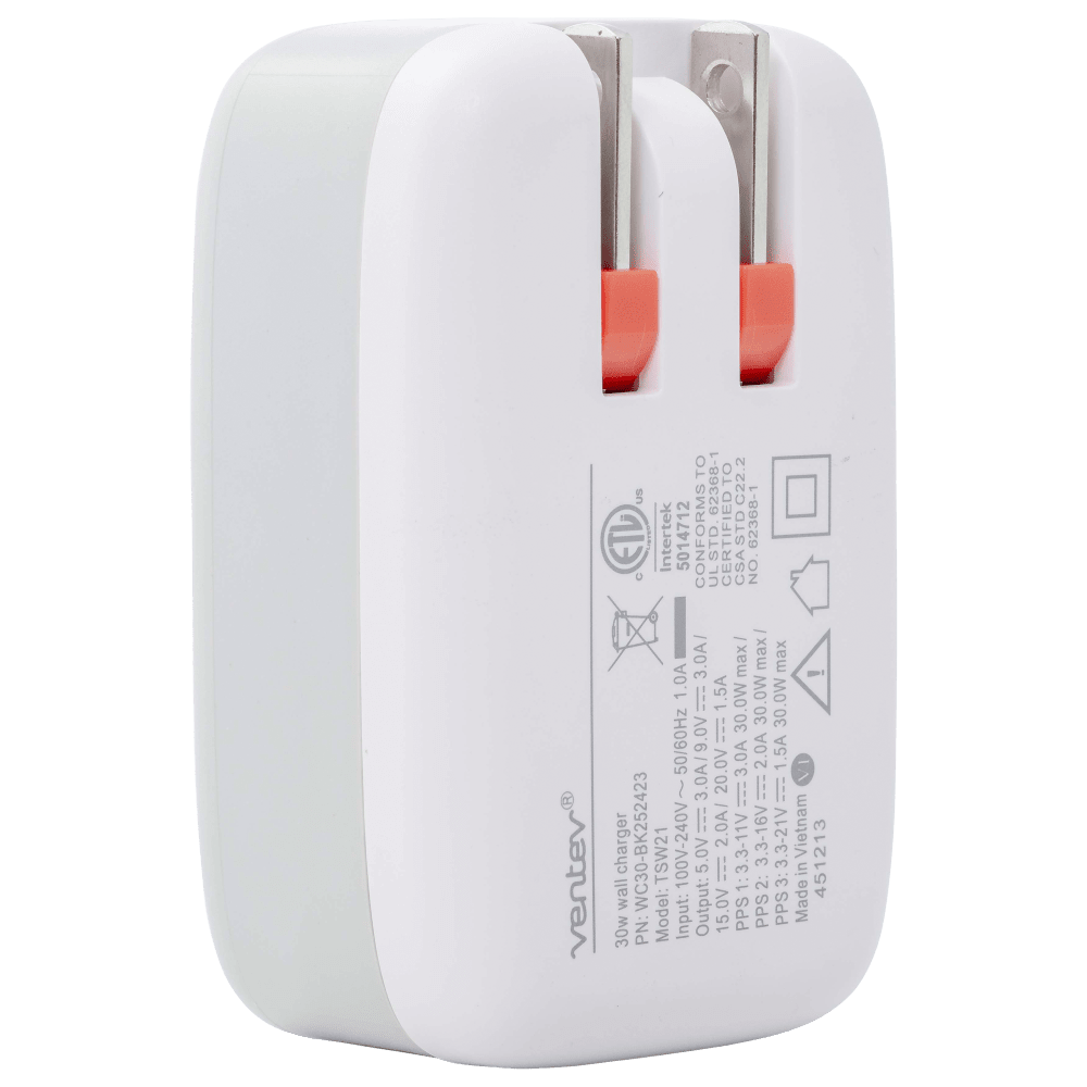 Ventev 30W PD PPS USB C Wall Charger and USB C to USB C Cable 3.3ft White
