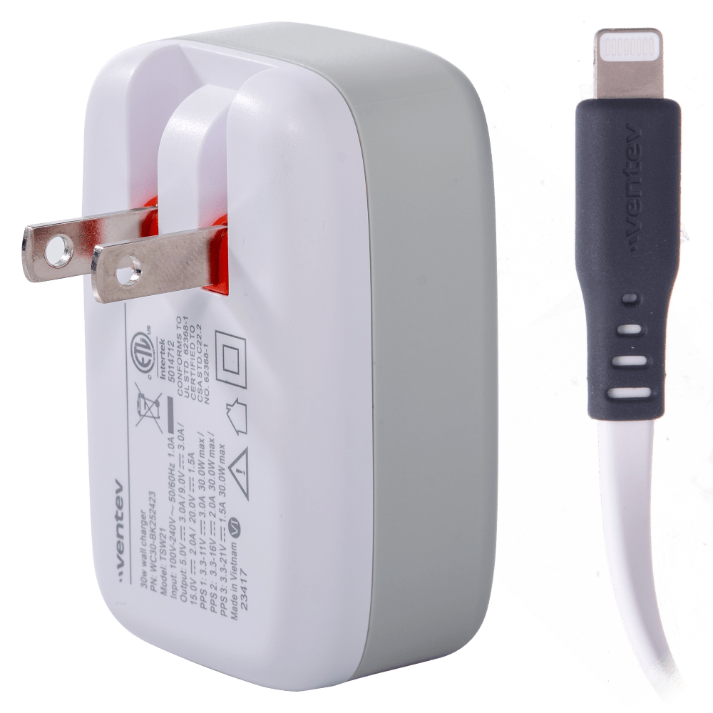 Ventev 30W Wall Charger and USB C to Apple Lightning Cable