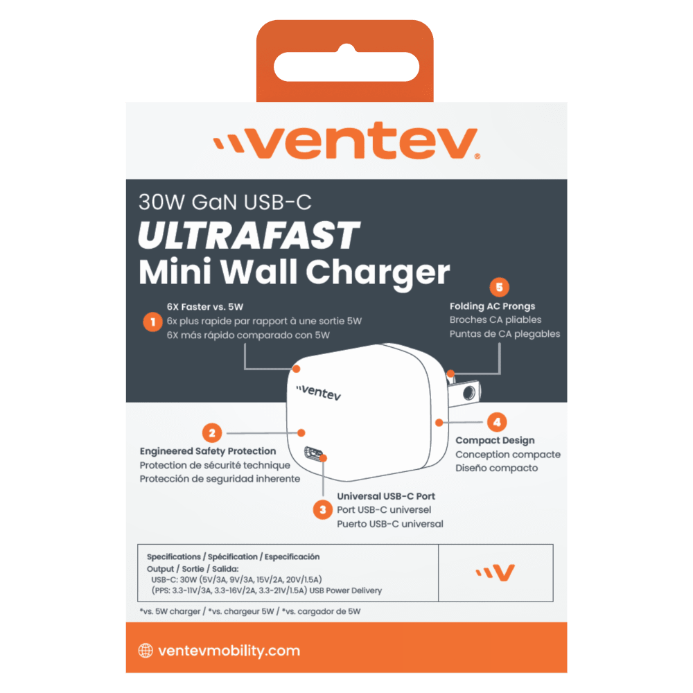 Ventev 30W ULTRAFAST USB C Universal GaN Mini Wall Charger