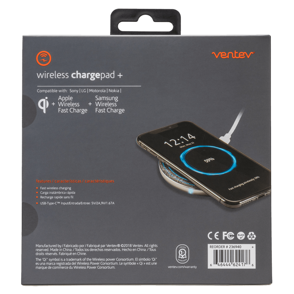 Ventev wireless chargepad plus 10W Gray, White