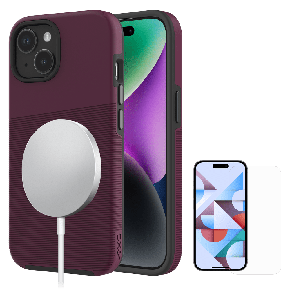 AXS PROTech Plus MagSafe Case and ARMORGlass for Apple iPhone 15 Sangria