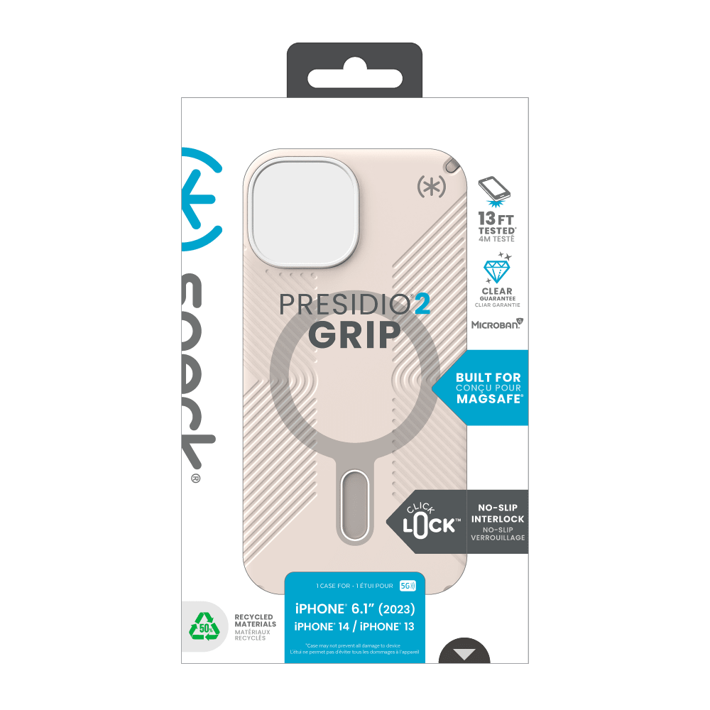 Speck Presidio2 Grip MagSafe Case for Apple iPhone 15 / iPhone 14 / iPhone 13 Bleached Bone