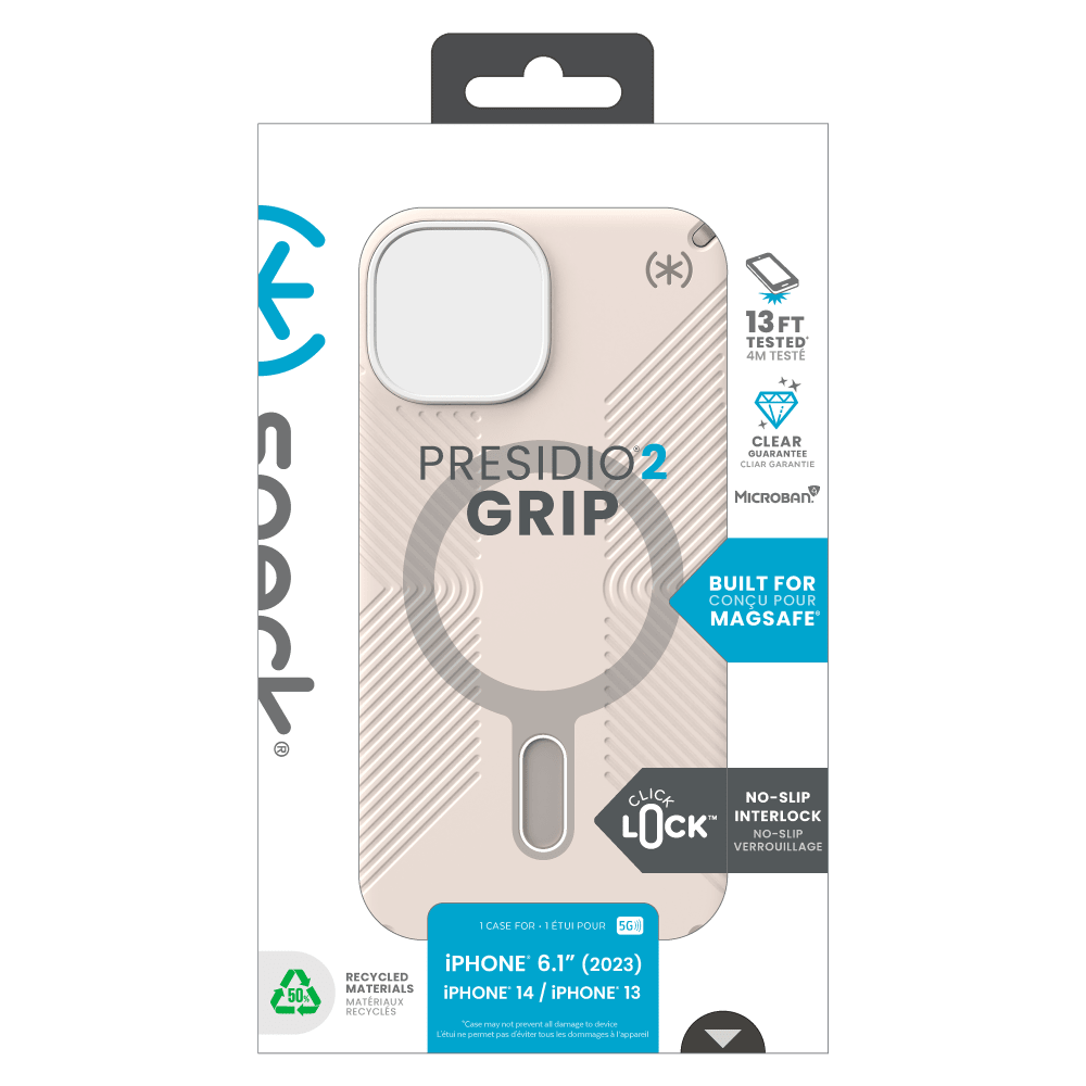 Speck Presidio2 Grip MagSafe Case for Apple iPhone 15 / iPhone 14 / iPhone 13 Bleached Bone