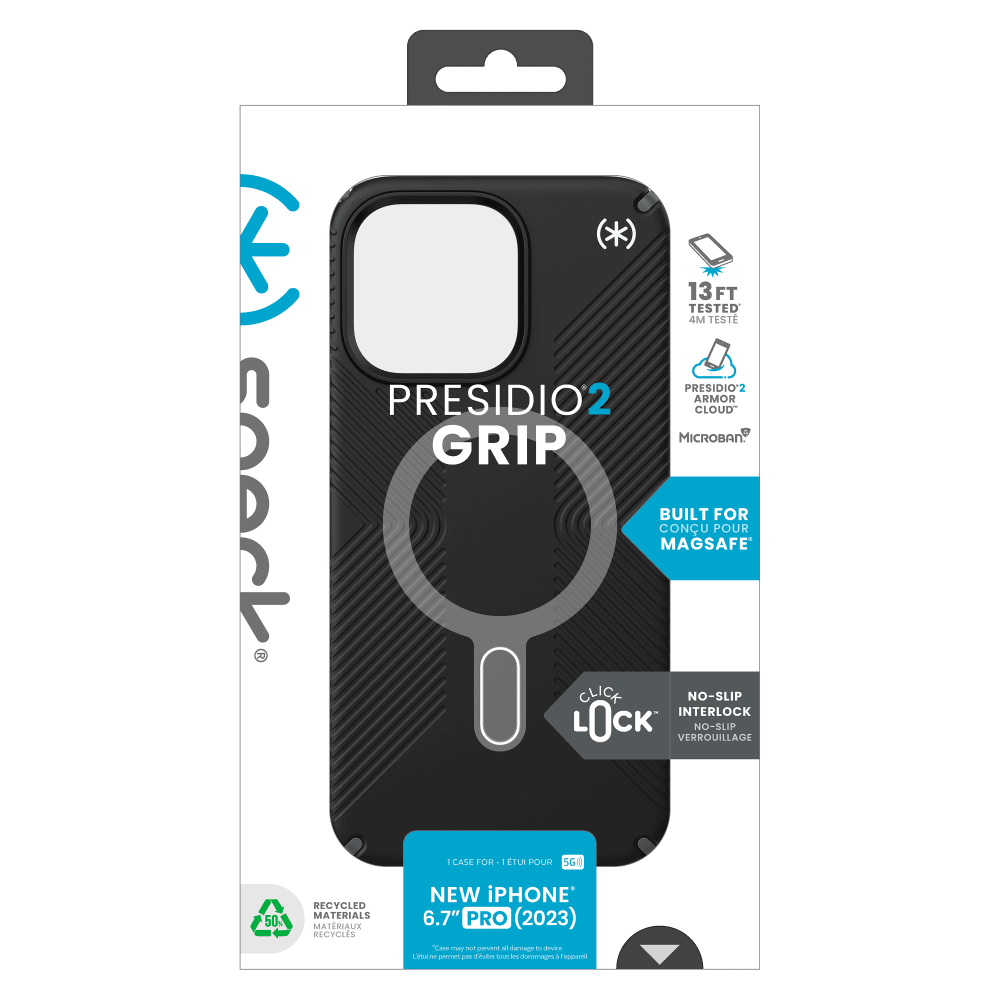 Speck Presidio2 Grip MagSafe Case for Apple iPhone 15 Pro Max Black