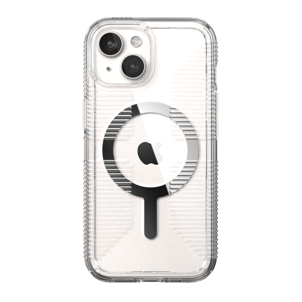 Speck Gemshell Grip MagSafe Case for Apple iPhone 15 / iPhone 14 / iPhone 13 Clear and Chrome