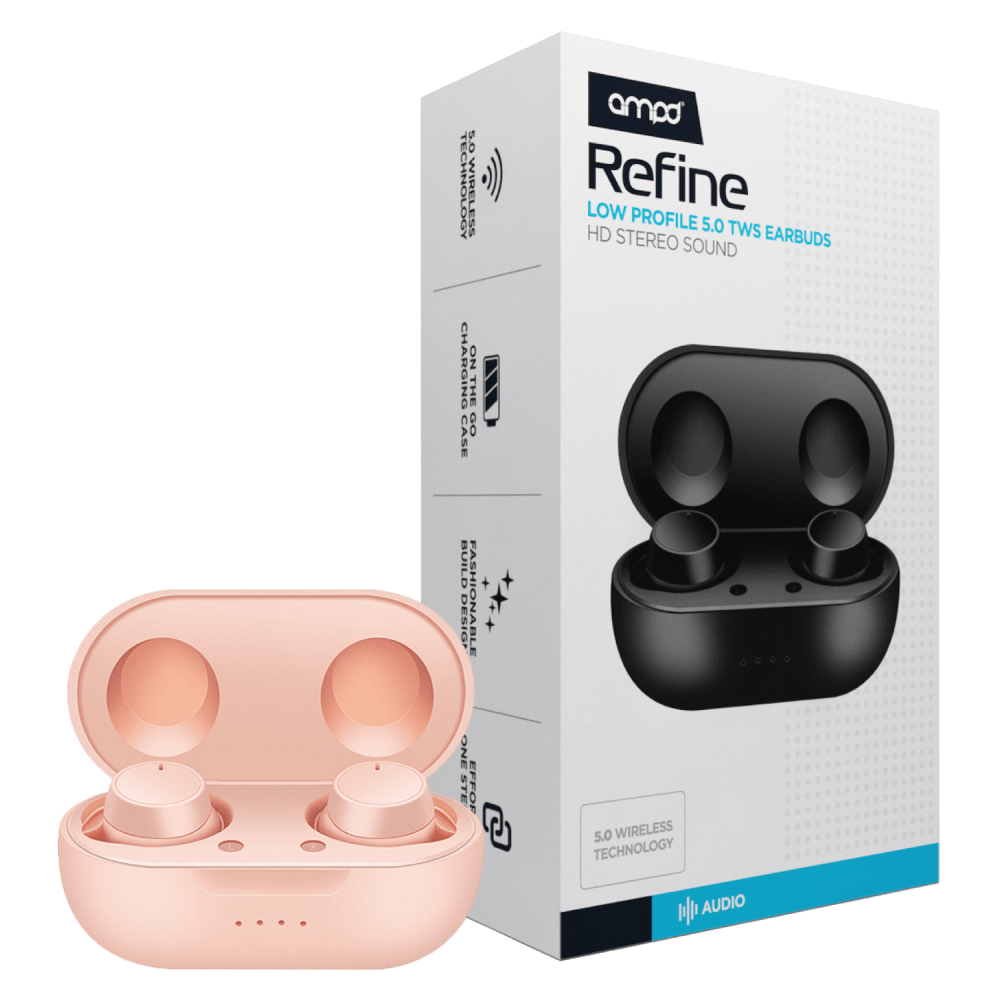 AMPD True Wireless In Ear Headphones with Smart Touch Controls and Charging Pack Pink