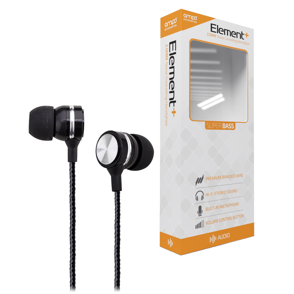 AMPD Element Plus 3.5mm In Ear Wired Headphones Black