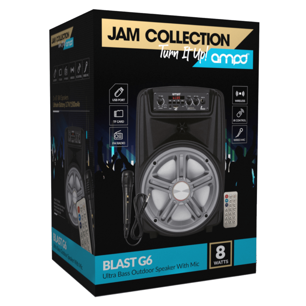 AMPD Blast G6 8Watt Bluetooth Speaker with Microphone and Remote Grey