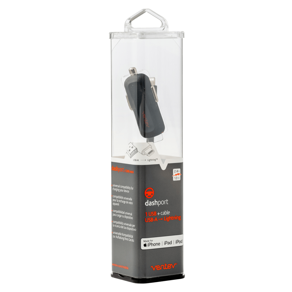 Ventev 12W dashport r1240 Car Charger and USB A to Apple Lightning Cable 3.3ft