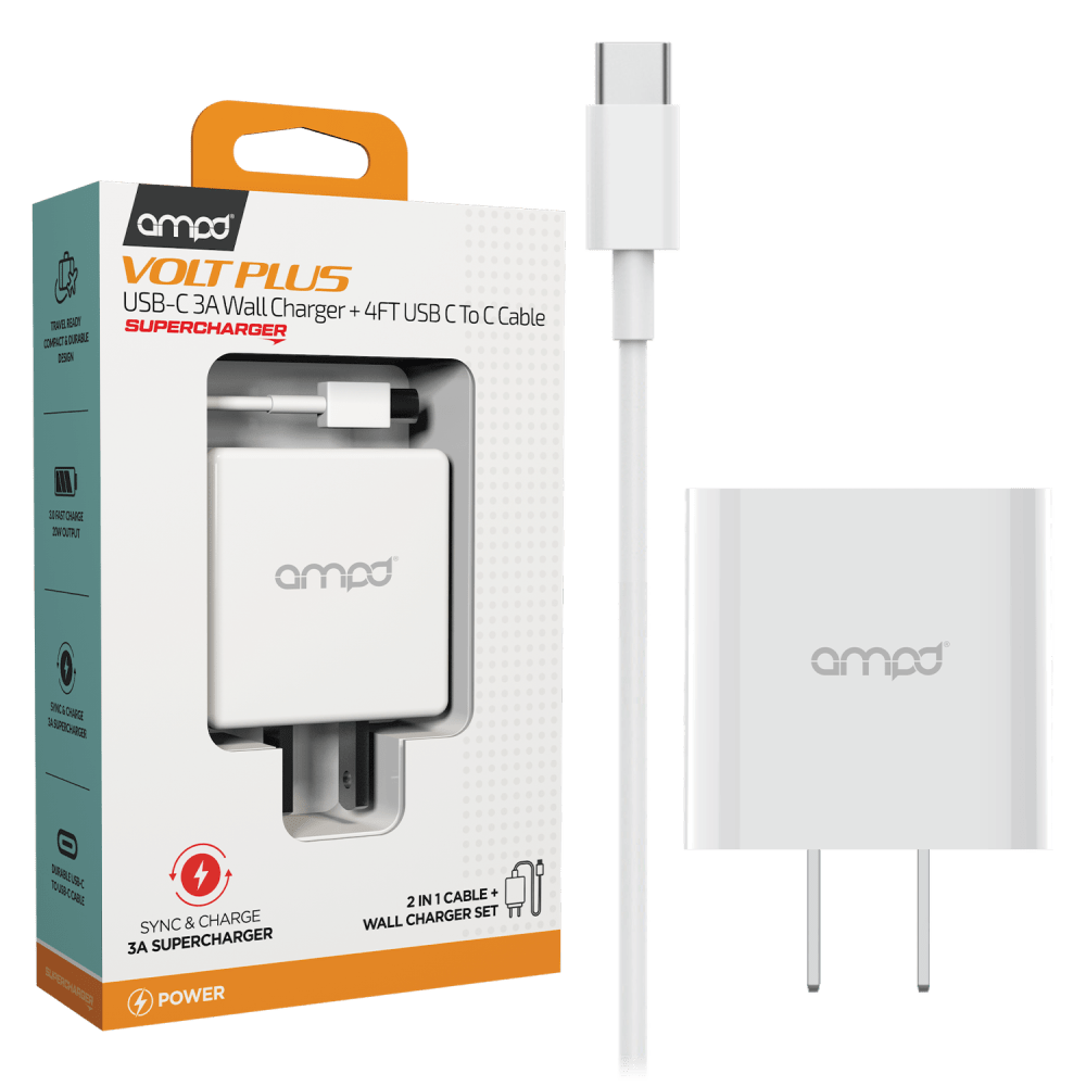 AMPD PD Fast 20W USB C Wall Charger with USB C to USB C Cable 4ft