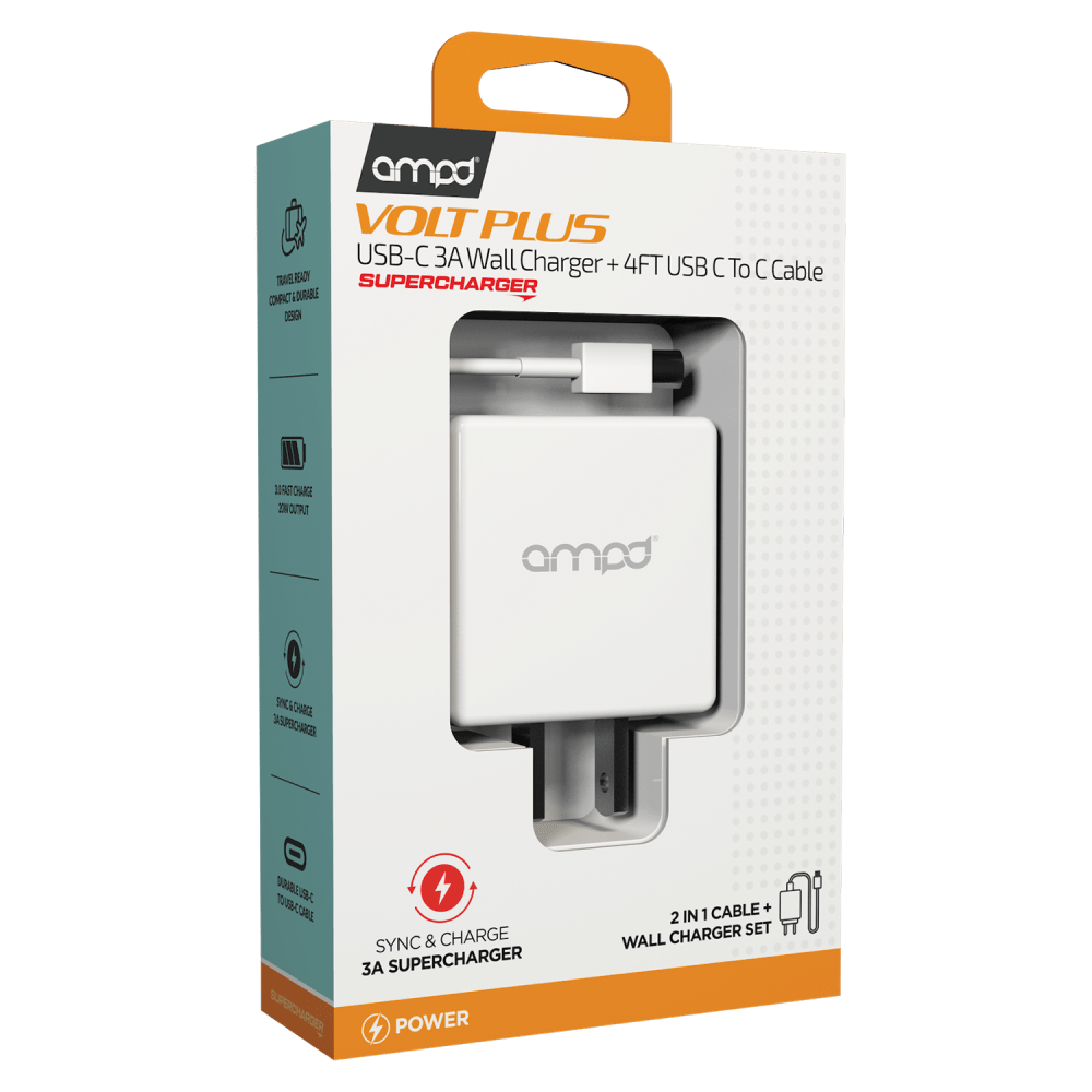 AMPD PD Fast 20W USB C Wall Charger with USB C to USB C Cable 4ft