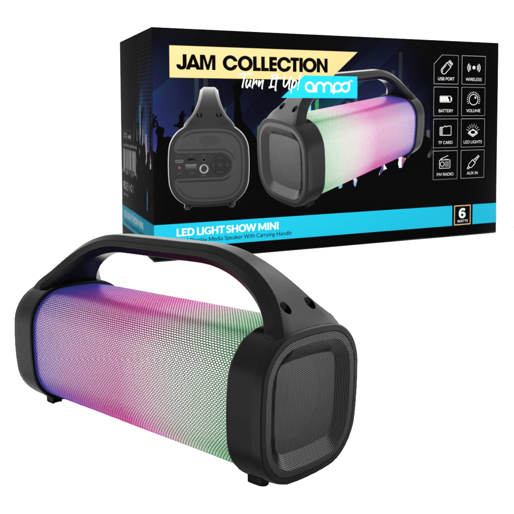 AMPD LED Light Show Mini Bazooka Bluetooth Speaker Black and LED Face