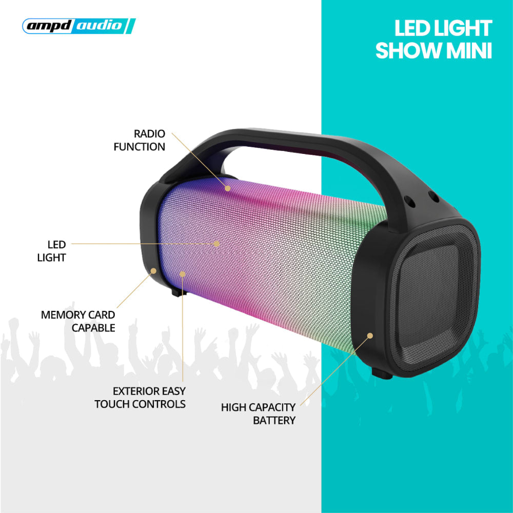 AMPD LED Light Show Mini Bazooka Bluetooth Speaker Black and LED Face