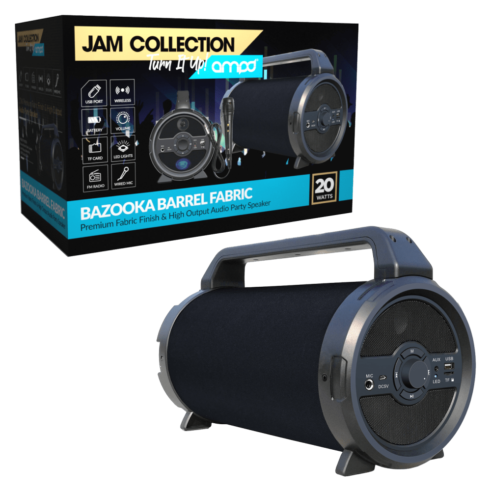 AMPD Bazooka Barrel Fabric Bluetooth Speaker with Microphone