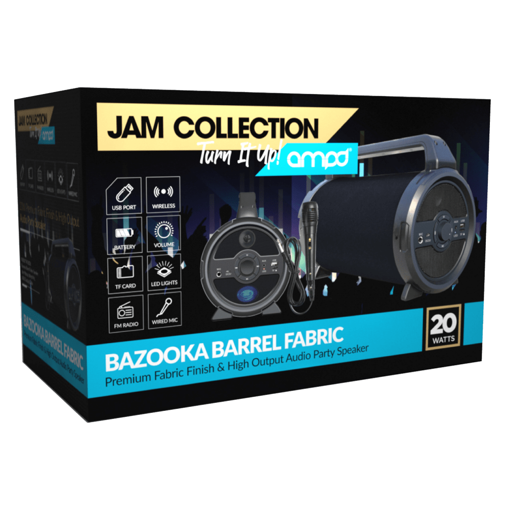 AMPD Bazooka Barrel Fabric Bluetooth Speaker with Microphone