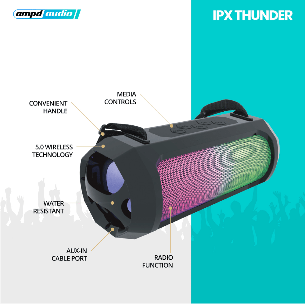 AMPD IPX Thunder Bluetooth LED Speaker Black and LED Face