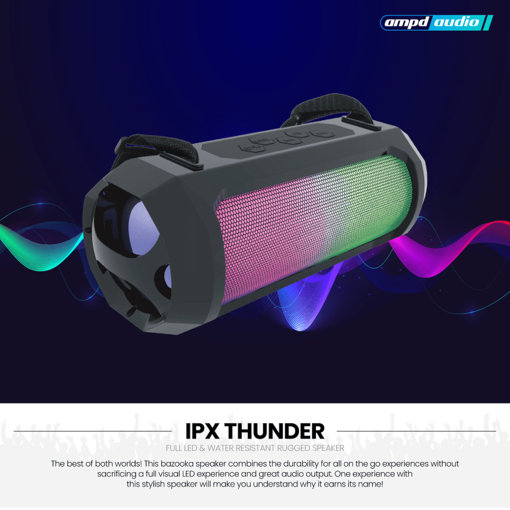 AMPD IPX Thunder Bluetooth LED Speaker Black and LED Face