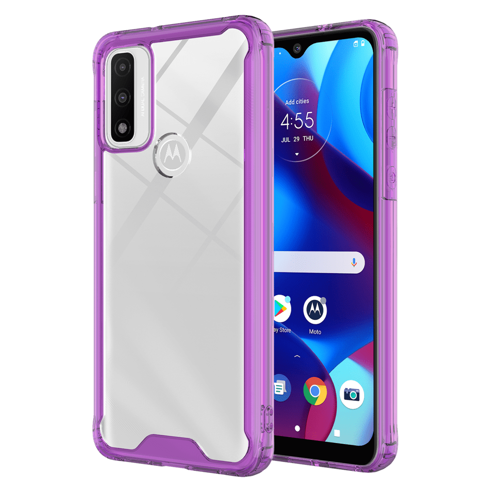 AMPD TPU / Acrylic Hard Shell Case with Colored Bumper for Motorola Moto G Play (2023) Purple