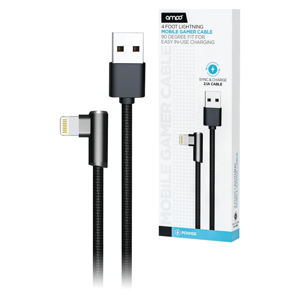 AMPD 90 Degree Gamer USB A to Apple Lightning Cable