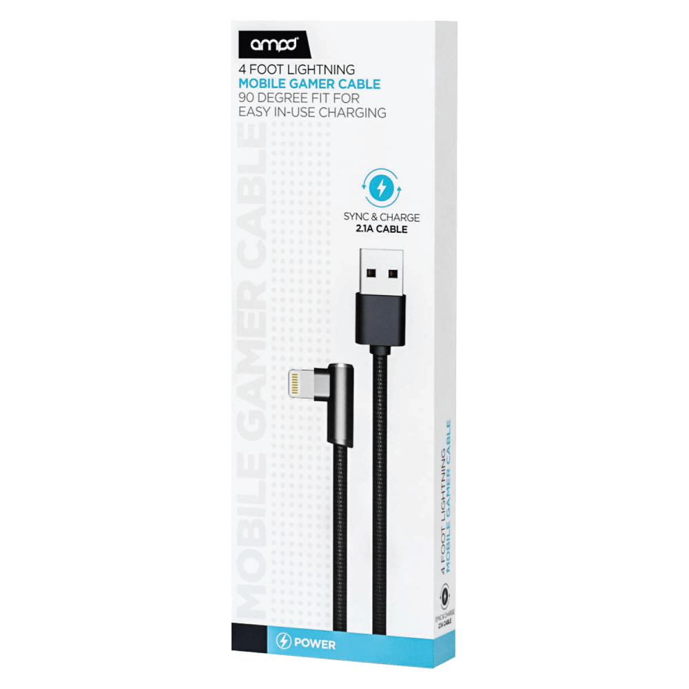 AMPD 90 Degree Gamer USB A to Apple Lightning Cable