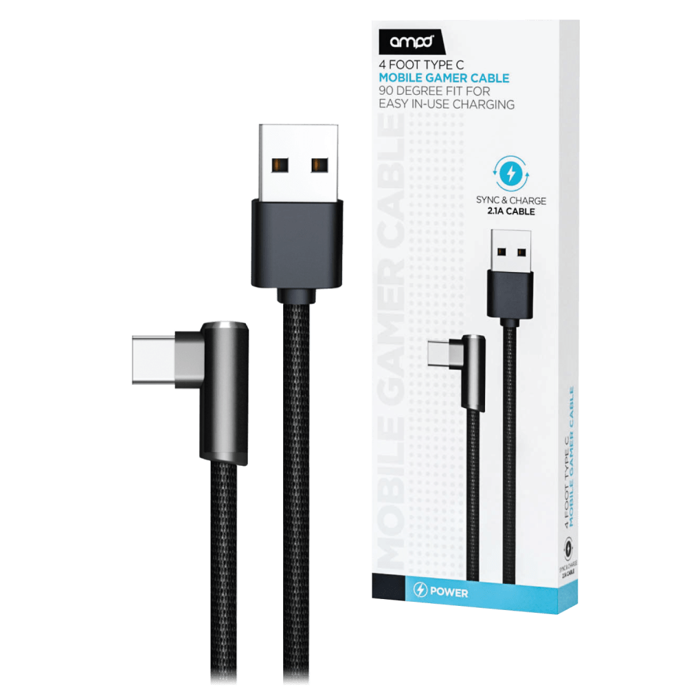 AMPD 90 Degree Gamer USB A to Type C Cable Black