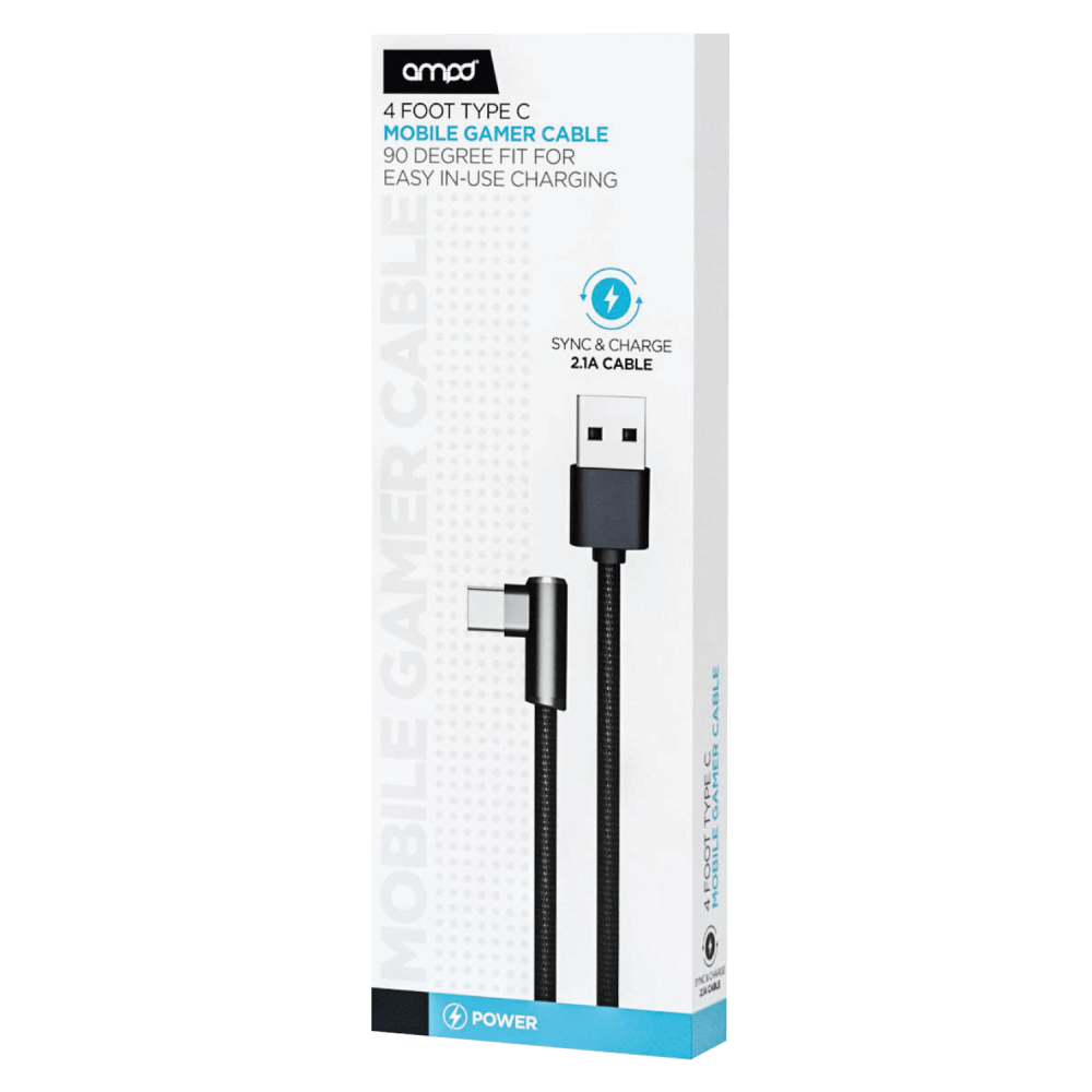AMPD 90 Degree Gamer USB A to Type C Cable Black