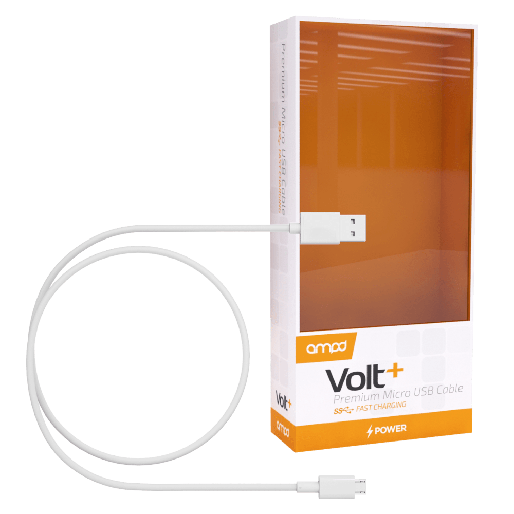 AMPD Volt Plus Premium Micro USB Data Cable 5ft White